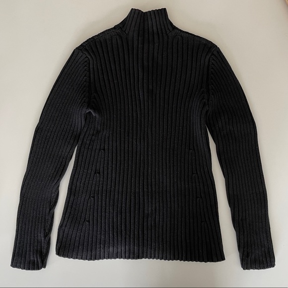 SOLD Lauren Ralph Lauren Black Ribbed 1/4th Zip Sweater - Picture 2 of 5